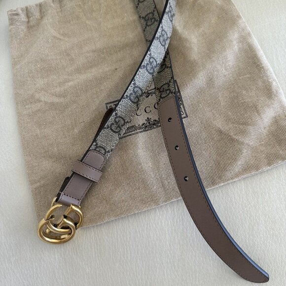 NEW GUCCI 430$ GG Marmont Belt In Beige GG Supreme & Pink Leather 110 Cm 40 In main image 8